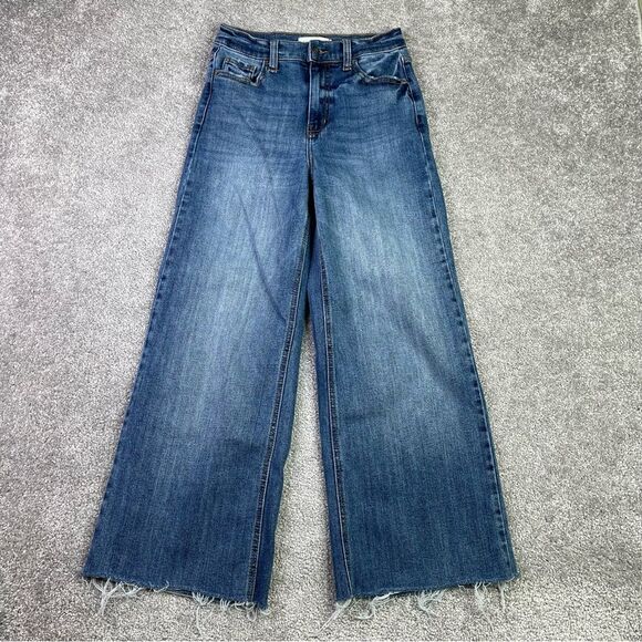 Carly Jean Women’s 00 Blue Holland Wide Leg High Rise Medium Wash Frayed Hem - Picture 1 of 12